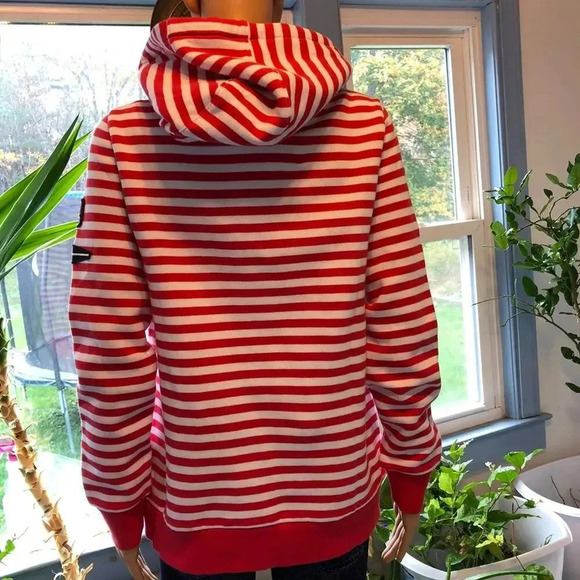 Nautical Women Soft Cozy hoodie sweater size M Red White Strip Thermal Pocket - Picture 6 of 8